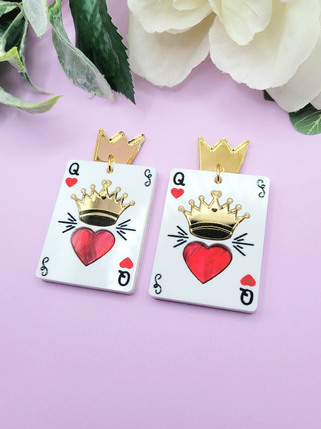Queen of Hearts Playing Card Earrings