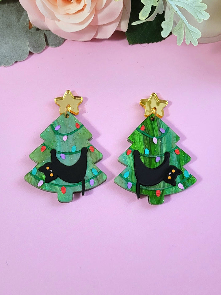 Bad Kitty Christmas Tree Earrings- Digital Cut File