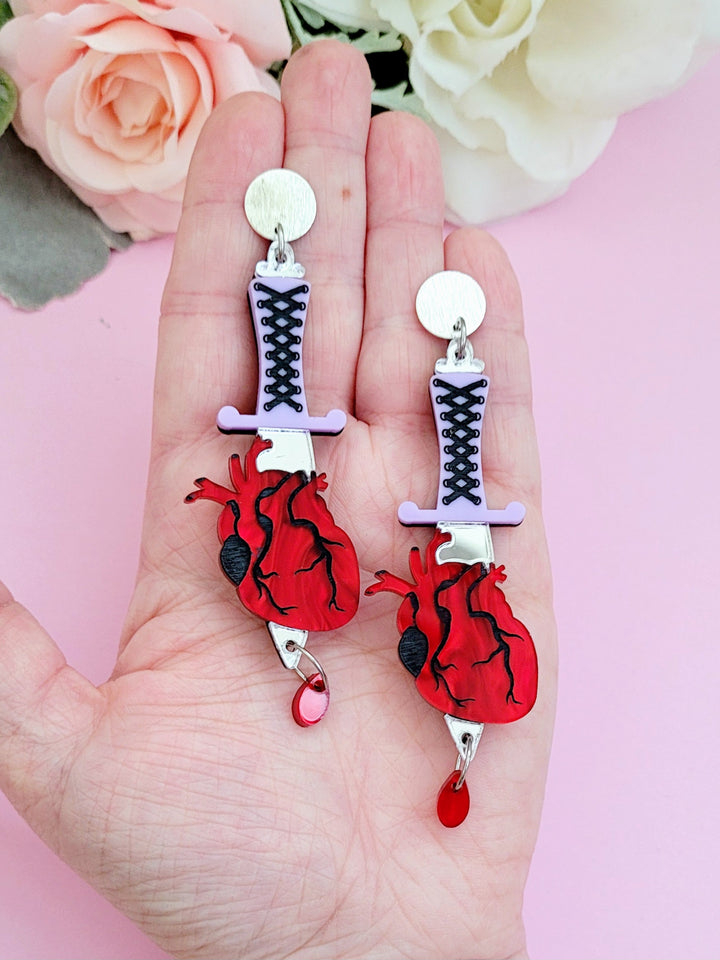 Stabbed Heart Layered Earrings - Digital Download