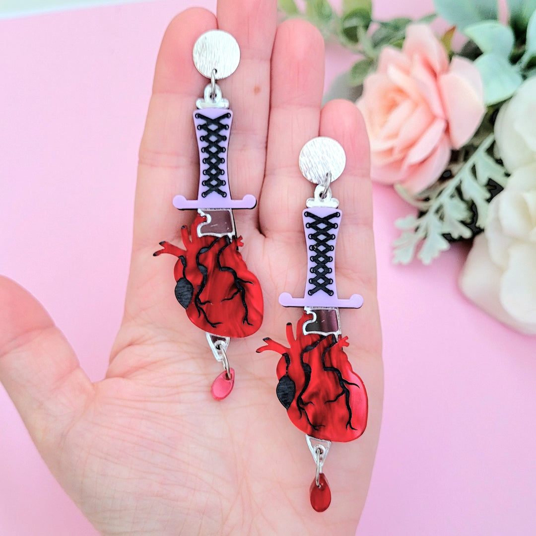 Stabbed Heart Layered Earrings - Digital Download