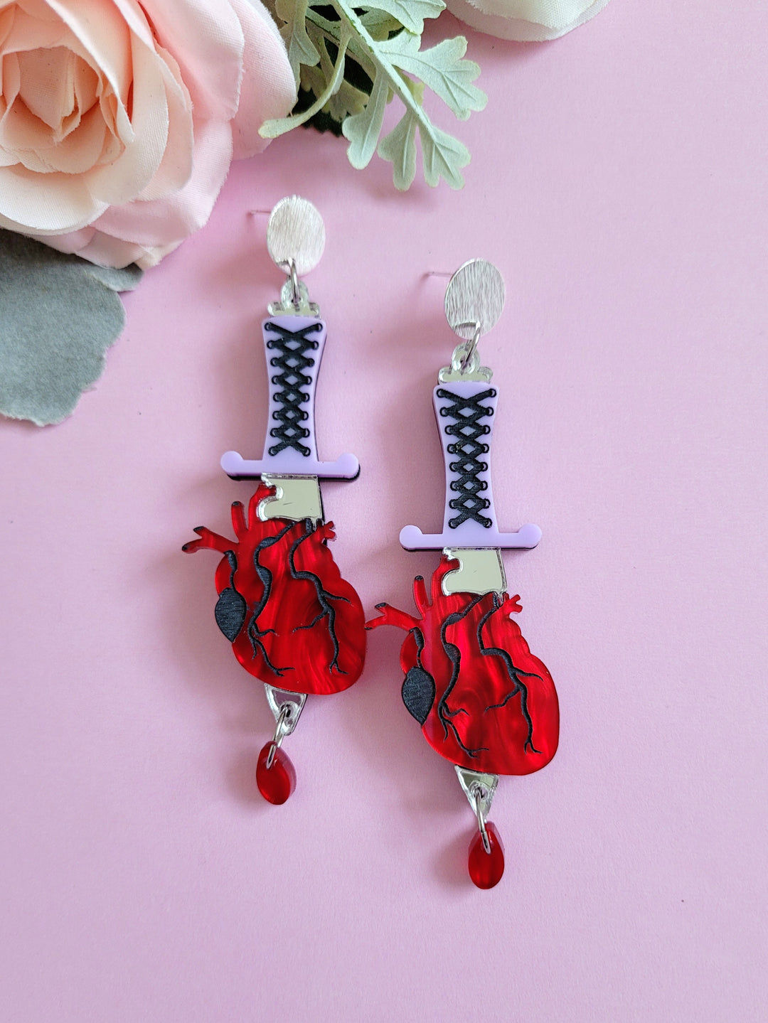 Stabbed Heart Layered Earrings - Digital Download