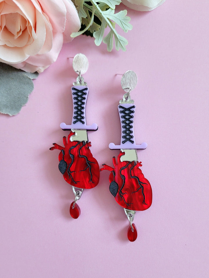 Stabbed Heart Layered Earrings - Digital Download