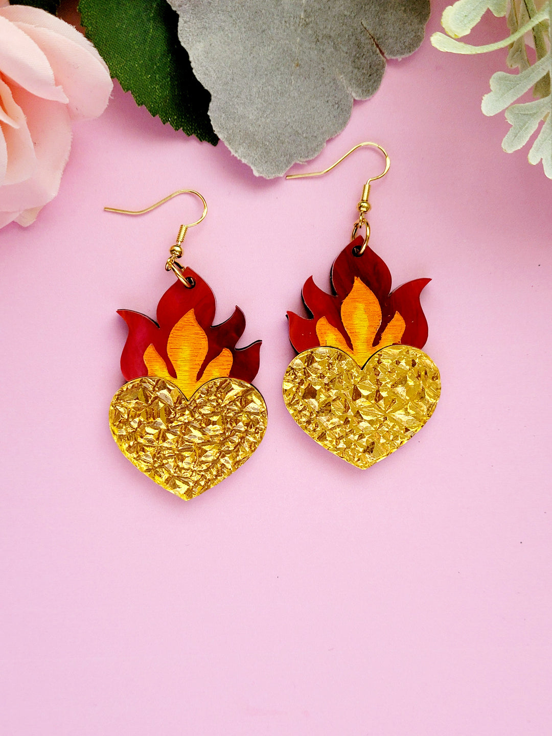 Flaming Heart Earrings- Digital Cut File