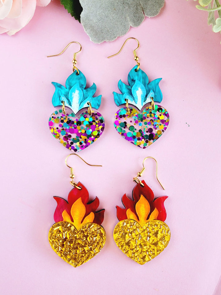 Flaming Heart Earrings- Digital Cut File
