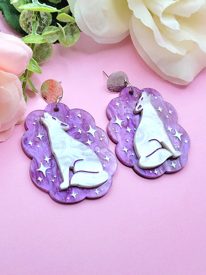 Starry Night Wolf Earrings- Digital Cut File