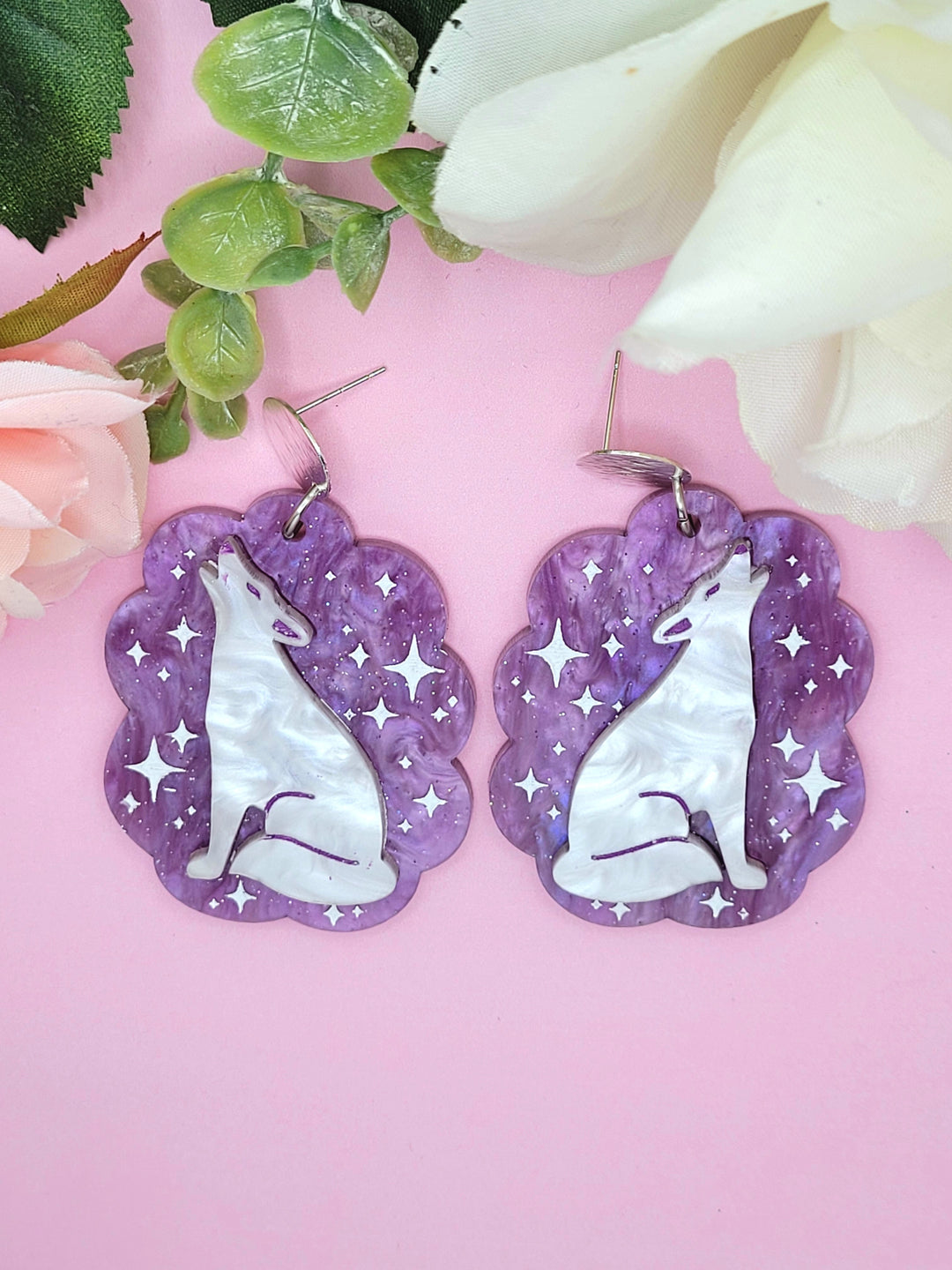 Starry Night Wolf Earrings- Digital Cut File