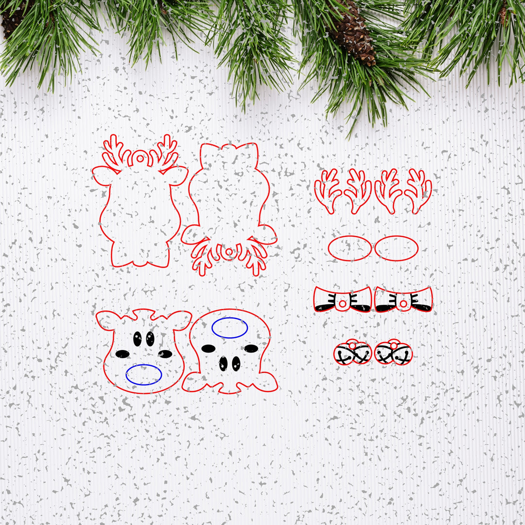 Reindeer With Bells Earrings- Digital Cut File