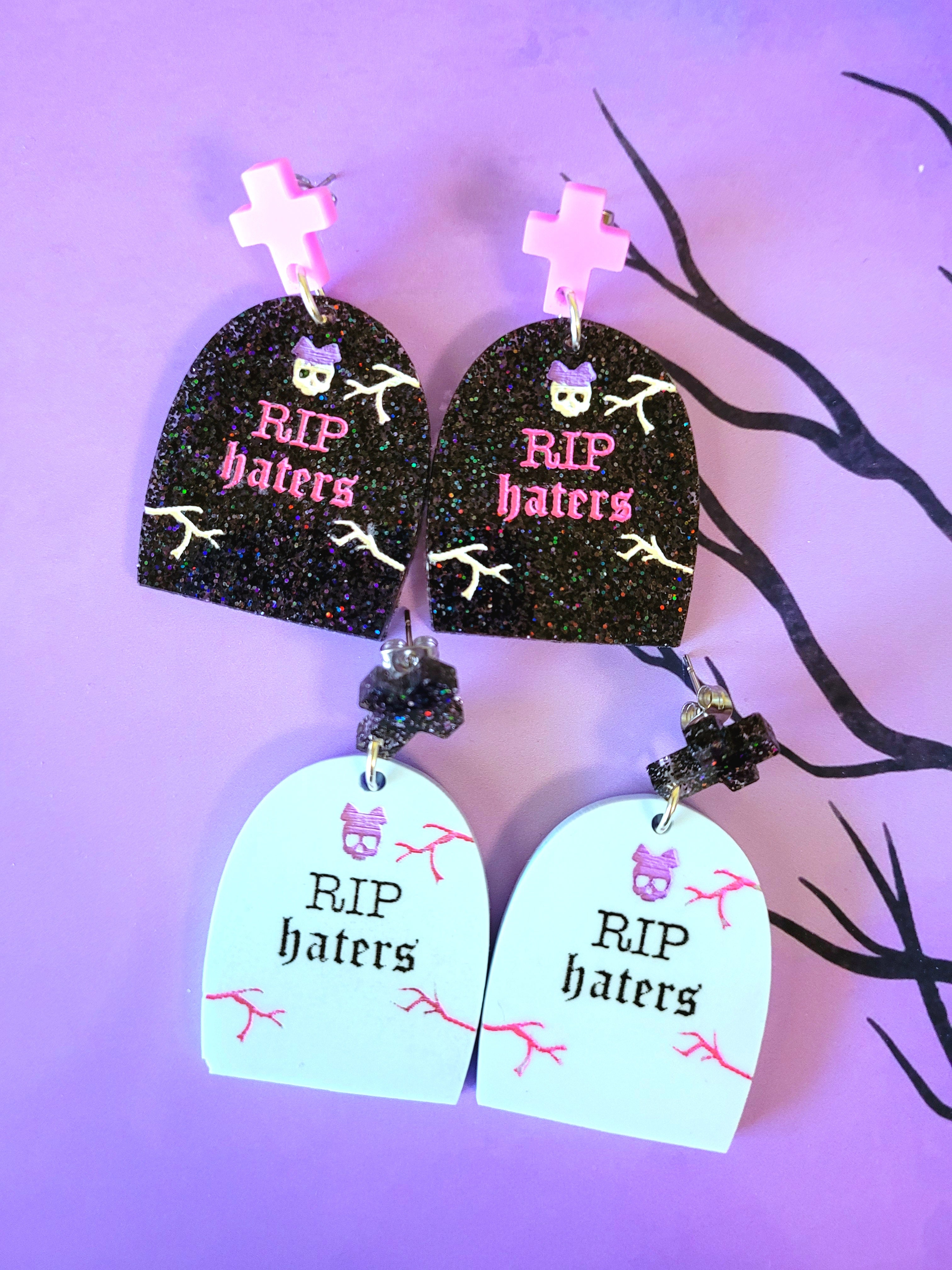 Halloween Skull Pumpkin Tombstone Earrings - Acrylic Dangle Gothic Jewelry For Women, Spooky Gift