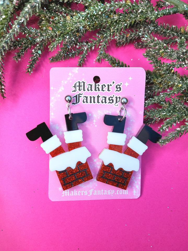 Santa in Chimney Earrings- Digital Cut File- Digital Cut File